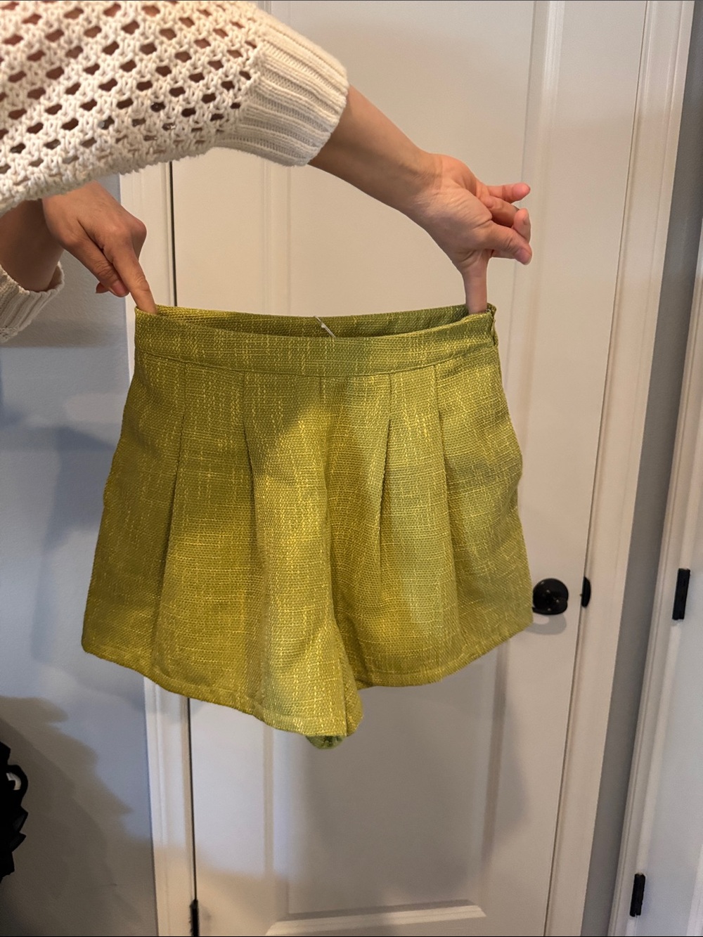 Lush High-Waist Pleated Shorts in Chartreuse